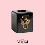 מעמד לנר מרובע אריה שחור זהב