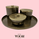 מגש עגול בשילוב 3 קופסאות זהב עתיק