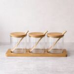 סט 3 צנצנות במבוק עם כפית