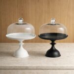 מגש על רגל מעוטרת בשילוב פעמון זכוכית שחור/לבן