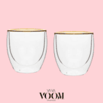 זוג כוסות דאבל דופן כפולה עיטור זהב 250 מ"ל