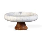 קערה מרבל לבן רגל עץ