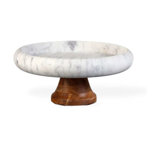 קערה מרבל לבן רגל עץ