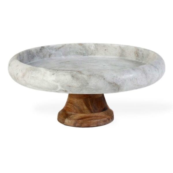 קערה מרבל חום רגל עץ